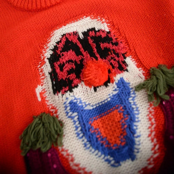 Rouje Paris Red Clown Face Knit 90% Wool Sequins Sweater S - Picture 8 of 13